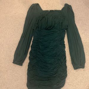 Dark Green Long Sleeve Bodycon Ruffle Dress